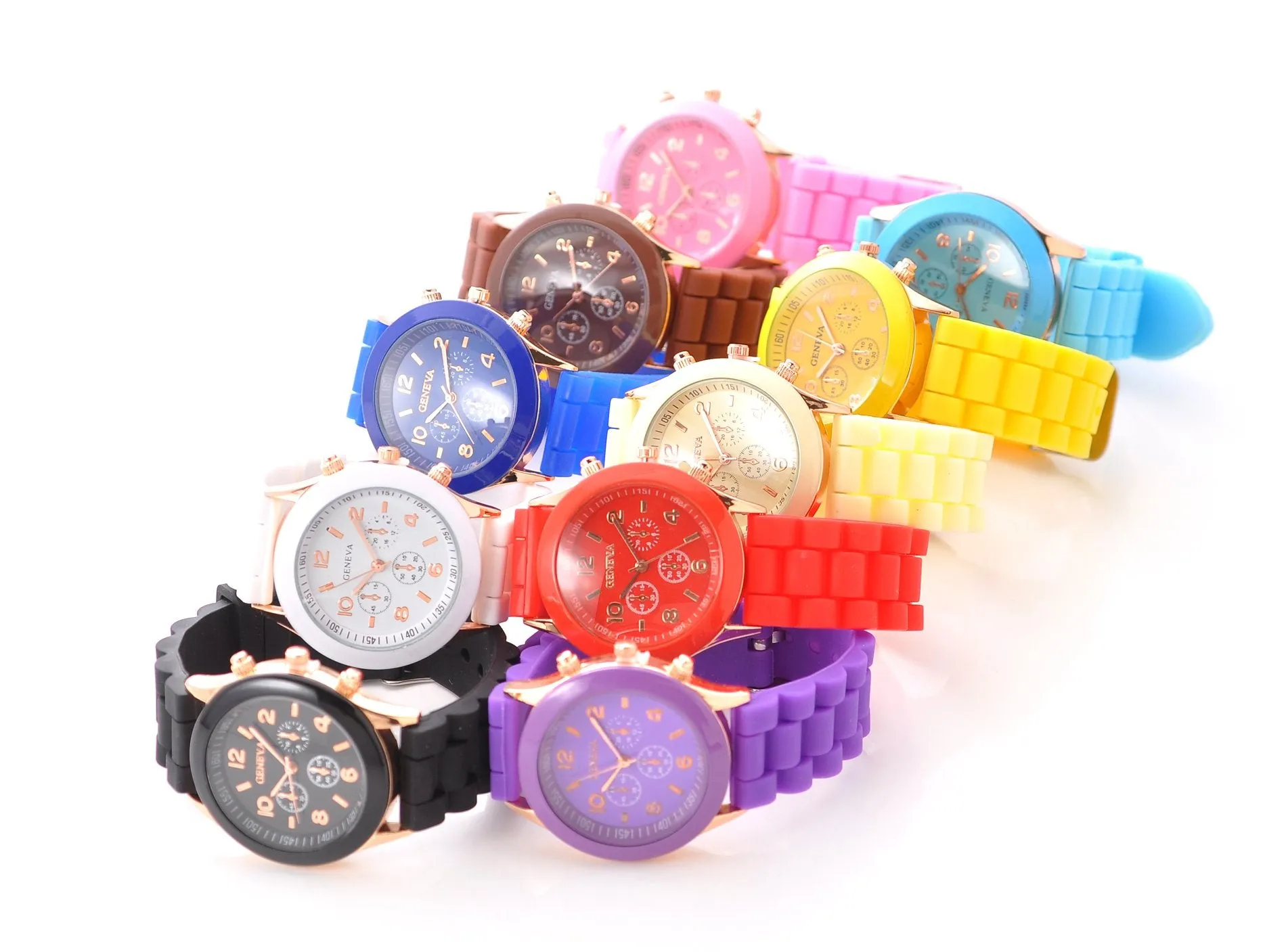 10 Pcs Geneva Colorful Silicone Quartz Analog Unisex Sport Wrist Watch