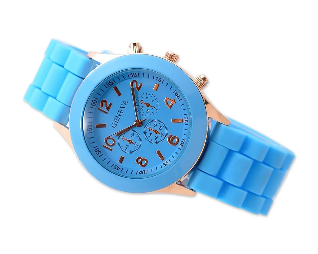 10 Pcs Geneva Colorful Silicone Quartz Analog Unisex Sport Wrist Watch