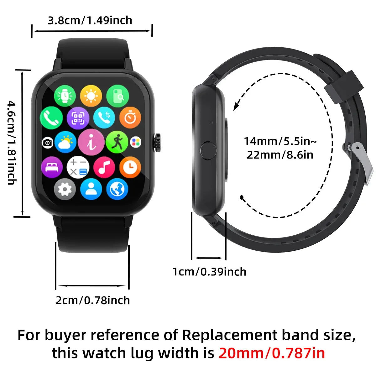 1.99" Bluetooth Call Smart Watch Men Women Full Touch Screen Sports Fitness Pedometer Smartwatch for Android iPhone