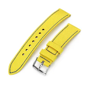 20mm Sailcloth Strap Yellow Quick Release Nylon Watch Band, Blue Stitching