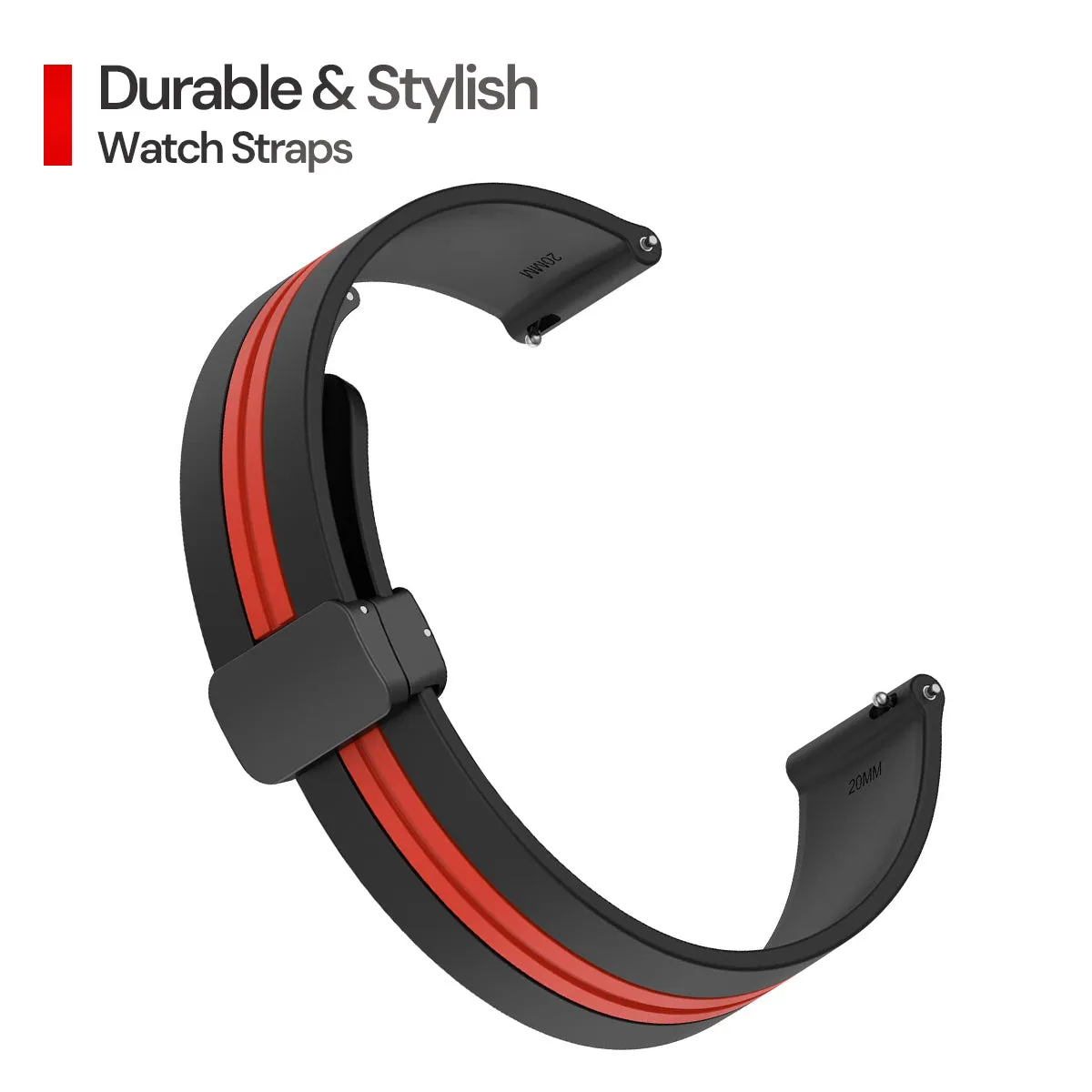 20mm Silicone Bands |Samsung Galaxy Watch 6/5/4 Band 40/ 44mm, Galaxy Watch 6 Classic Bands 43m/47mm| Black & Red