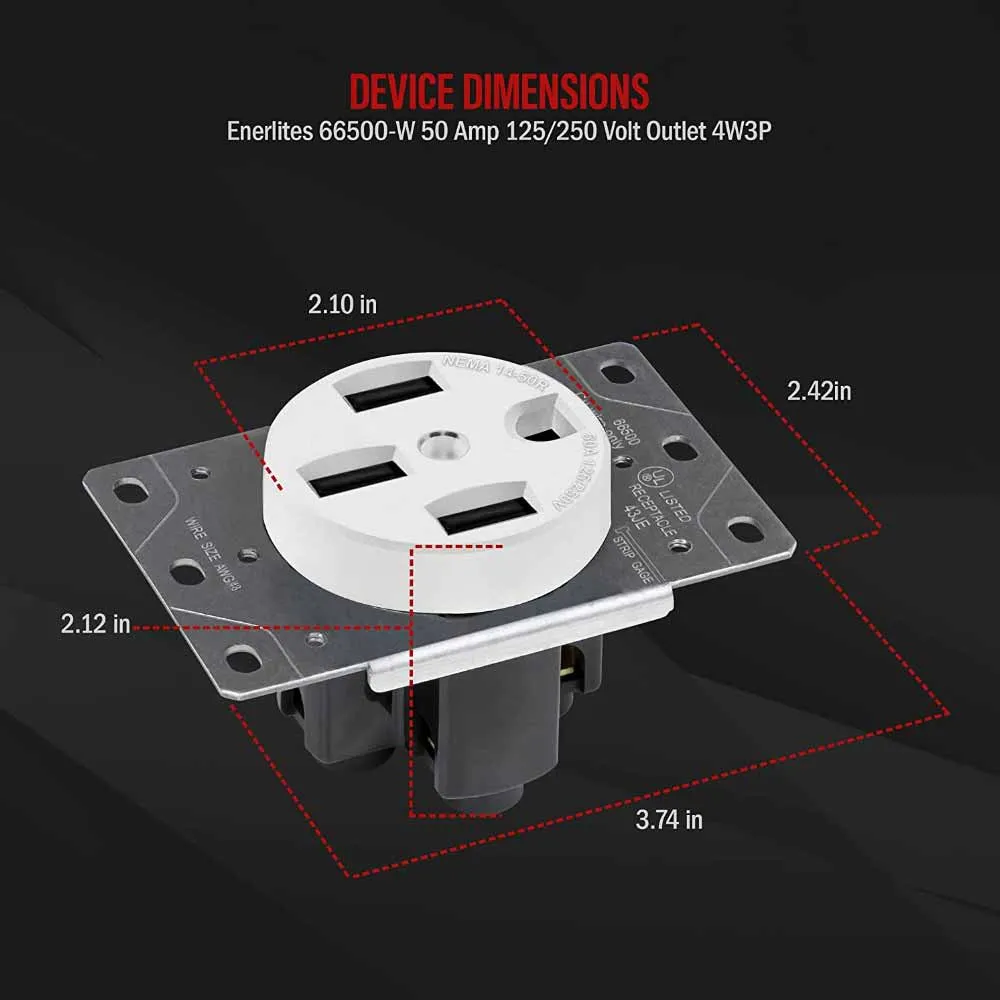 50 Amp Electrical Outlet for RV and EV Charges NEMA 14-50R White