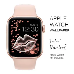 Apple Watch WALLPAPER - Bubble Lips Rose Gold Hearts design - Instant Download - Watch Background Apple Watch face design