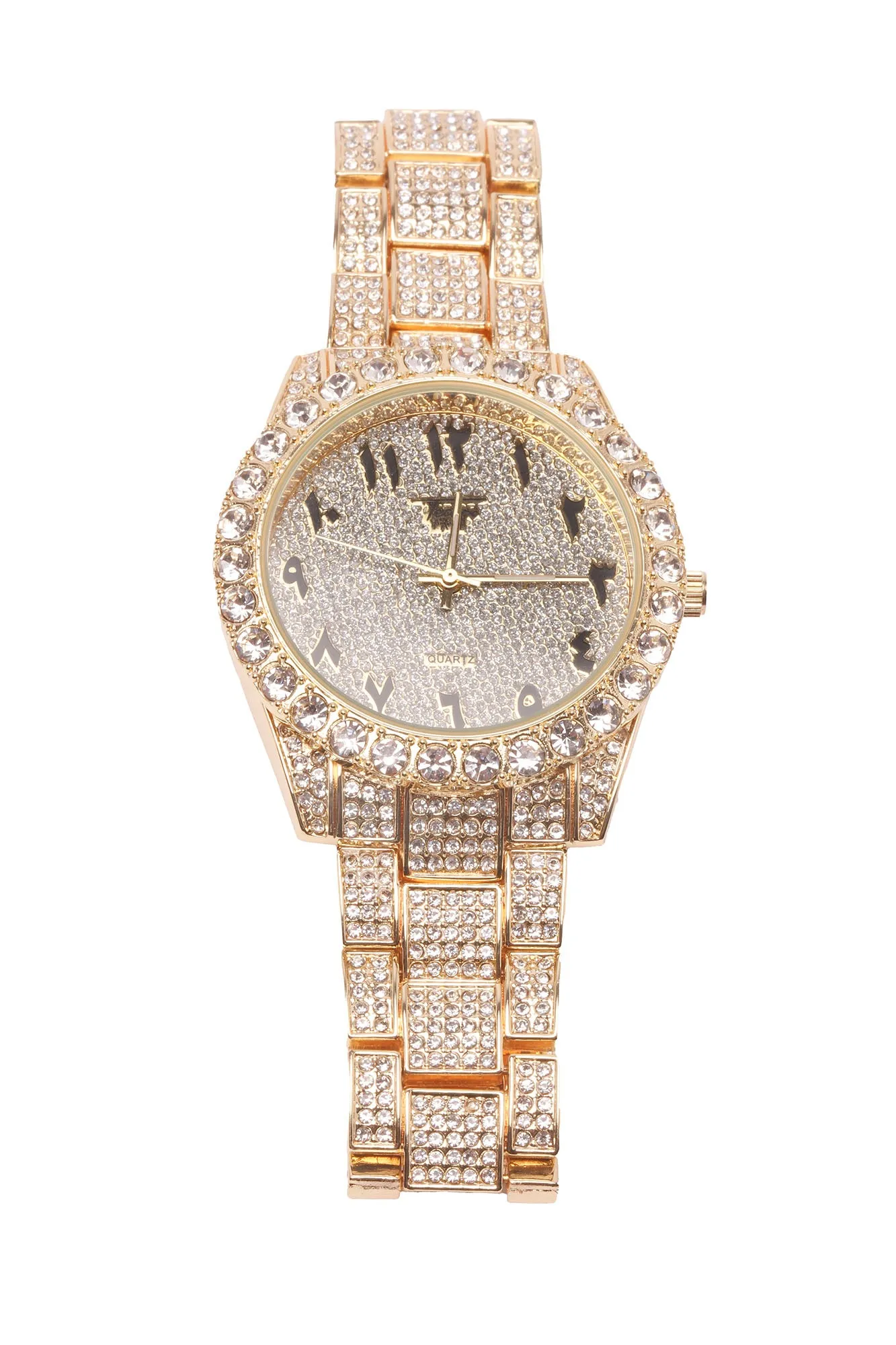 Arabic Gold Iced Out Watch - Gold/Black