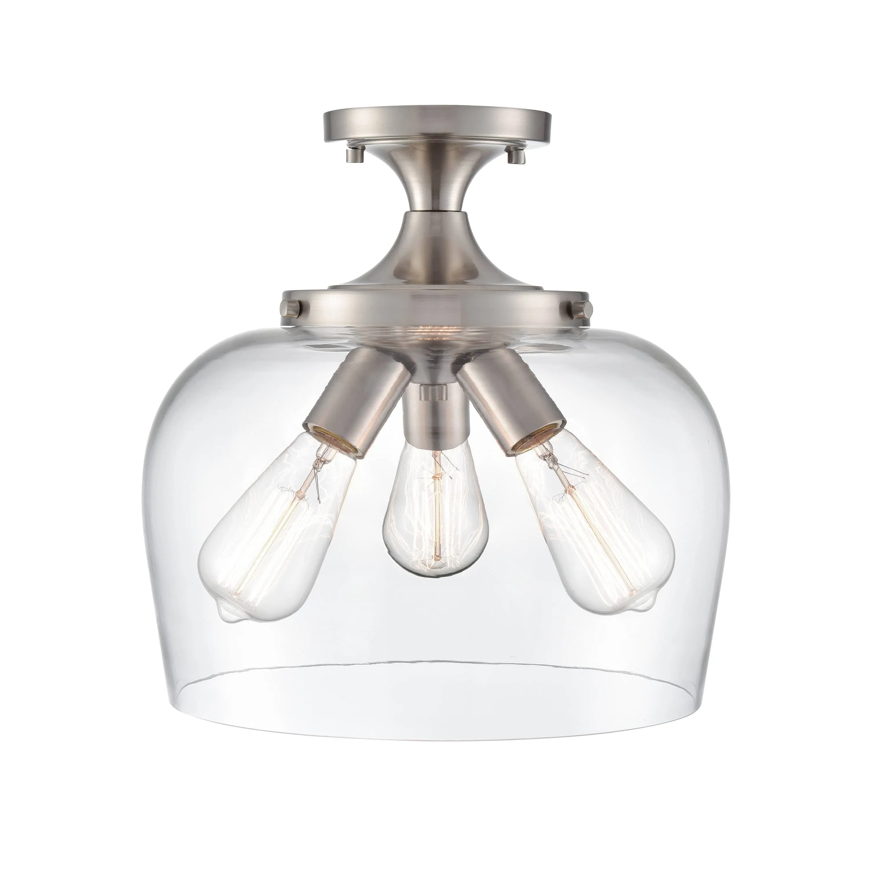 Ashford Semi-Flush Mount Fixture - Brushed Nickel - Clear Glass - 13in. Diameter - E26 Medium Base