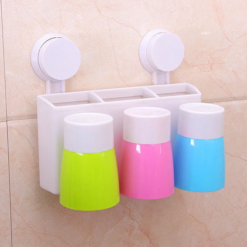 Automatic Toothpaste Dispenser Squeezer 6 Toothbrush Holder with 3 Cups Storage Organizer Wall-mounted Stand Family Bathroom Set