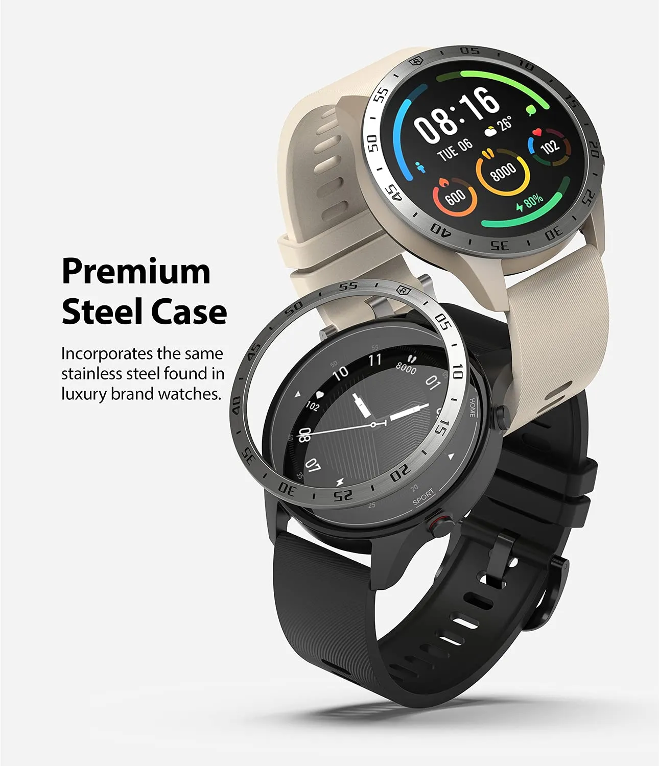 Bezel Styling Compatible with Xiaomi Mi Watch-  [46] [Stainless Steel]-Silver [46-01]