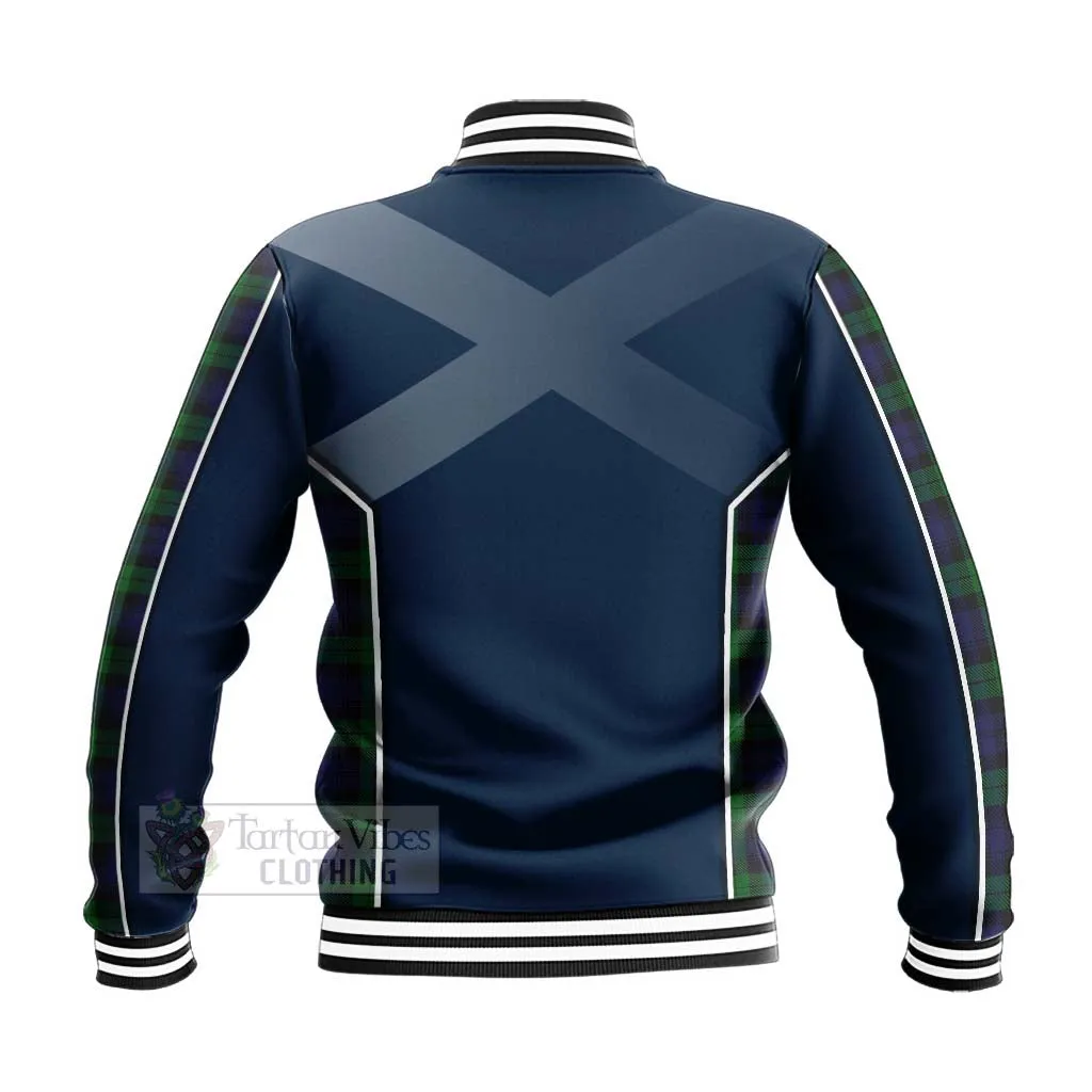 Black Watch Tartan Baseball Jacket with Family Crest and Scottish Thistle Vibes Sport Style