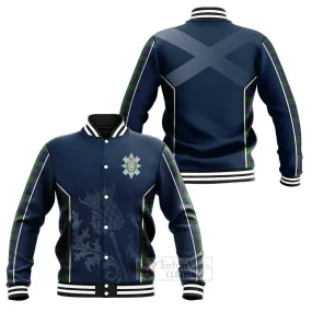 Black Watch Tartan Baseball Jacket with Family Crest and Scottish Thistle Vibes Sport Style