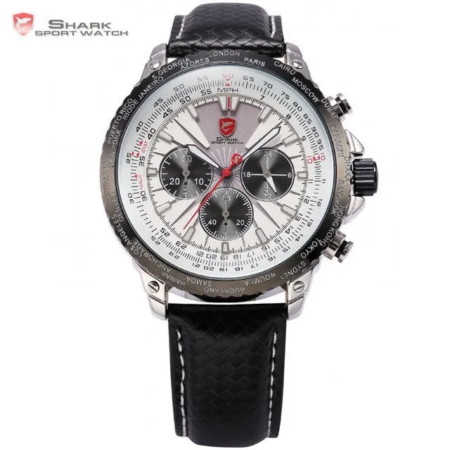 Blacktip Shark Sport Watch Chronograph 24 Hours Display Index White Dial 3 ATM Water Resistant Men Fashion Quartz Watches