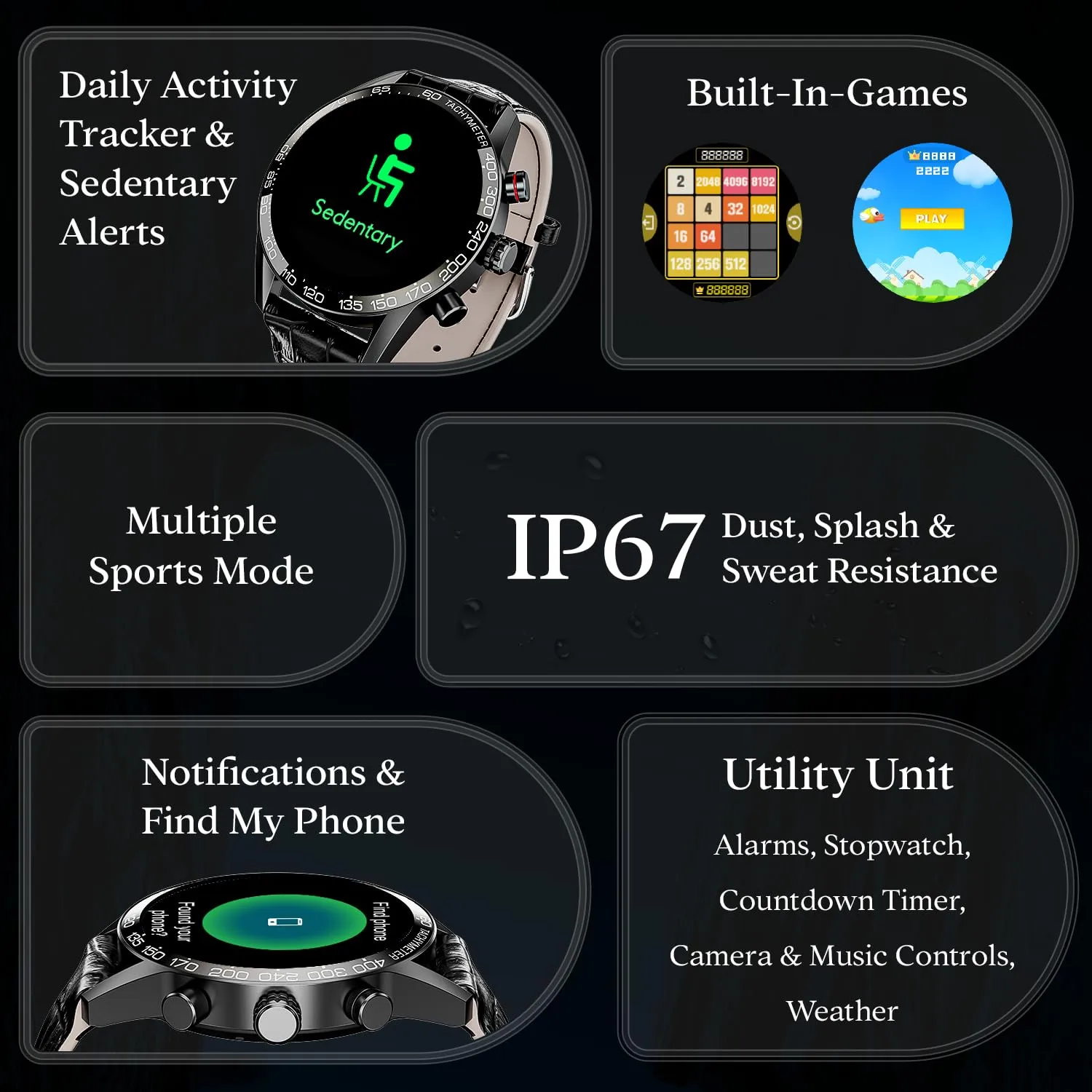 boAt Enigma Z40 Smart Watch w/ 1.32" (3.3 cm) HD Display, Luxurious Metal Body Design, 100  Sports Mode, Female Wellness, Built-in Games, HR & SpO2, IP67(Black Leather)