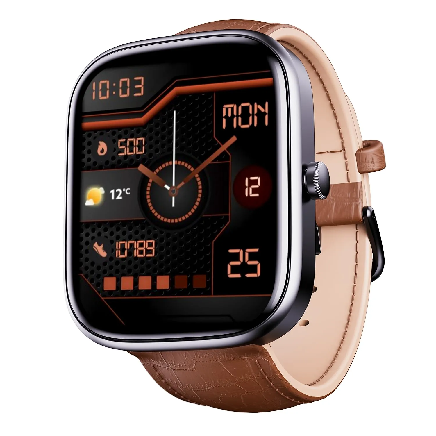 boAt Ultima Chronos with 1.96" AMOLED Display,Advanced BT Calling,Coins,DIY Watch Face Studio,Female Wellness,HR & SpO2 Monitoring,Energy & Sleep Score,IP67, Smart Watch For Men & Women(Brown Leather)