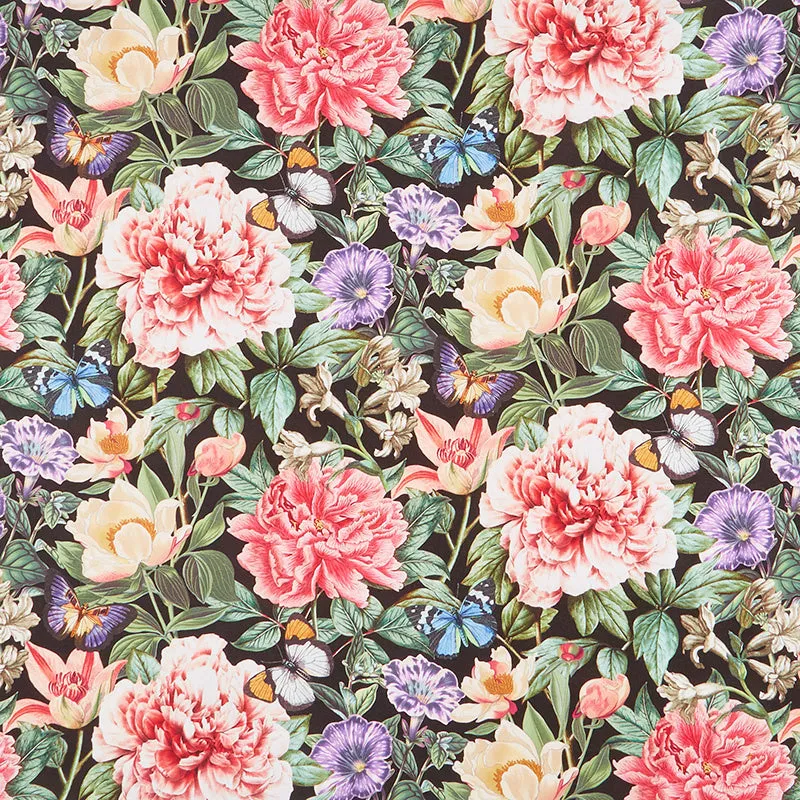 Botanica - Feature Floral Black Multi Digitally Printed Yardage