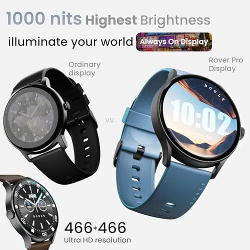 Boult Newly Launched Rover Pro Smart Watch 1.43'' AMOLED, Bluetooth Calling, IP68, Zinc Alloy Frame, 1000 Nits Brightness, AI Voice Assistant, SpO2 Monitoring, 120  Sports Mode Smartwatch (Regal)