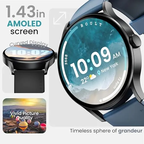 Boult Newly Launched Rover Pro Smart Watch 1.43'' AMOLED, Bluetooth Calling, IP68, Zinc Alloy Frame, 1000 Nits Brightness, AI Voice Assistant, SpO2 Monitoring, 120  Sports Mode Smartwatch (Regal)