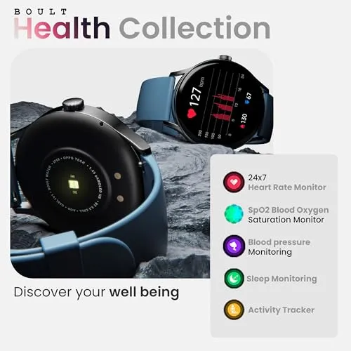 Boult Newly Launched Rover Pro Smart Watch 1.43'' AMOLED, Bluetooth Calling, IP68, Zinc Alloy Frame, 1000 Nits Brightness, AI Voice Assistant, SpO2 Monitoring, 120  Sports Mode Smartwatch (Regal)