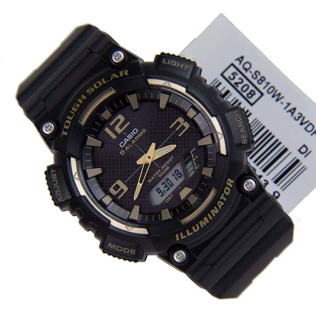 Casio AQ-S810W-1A3 Black Solar Powered Watch for Men