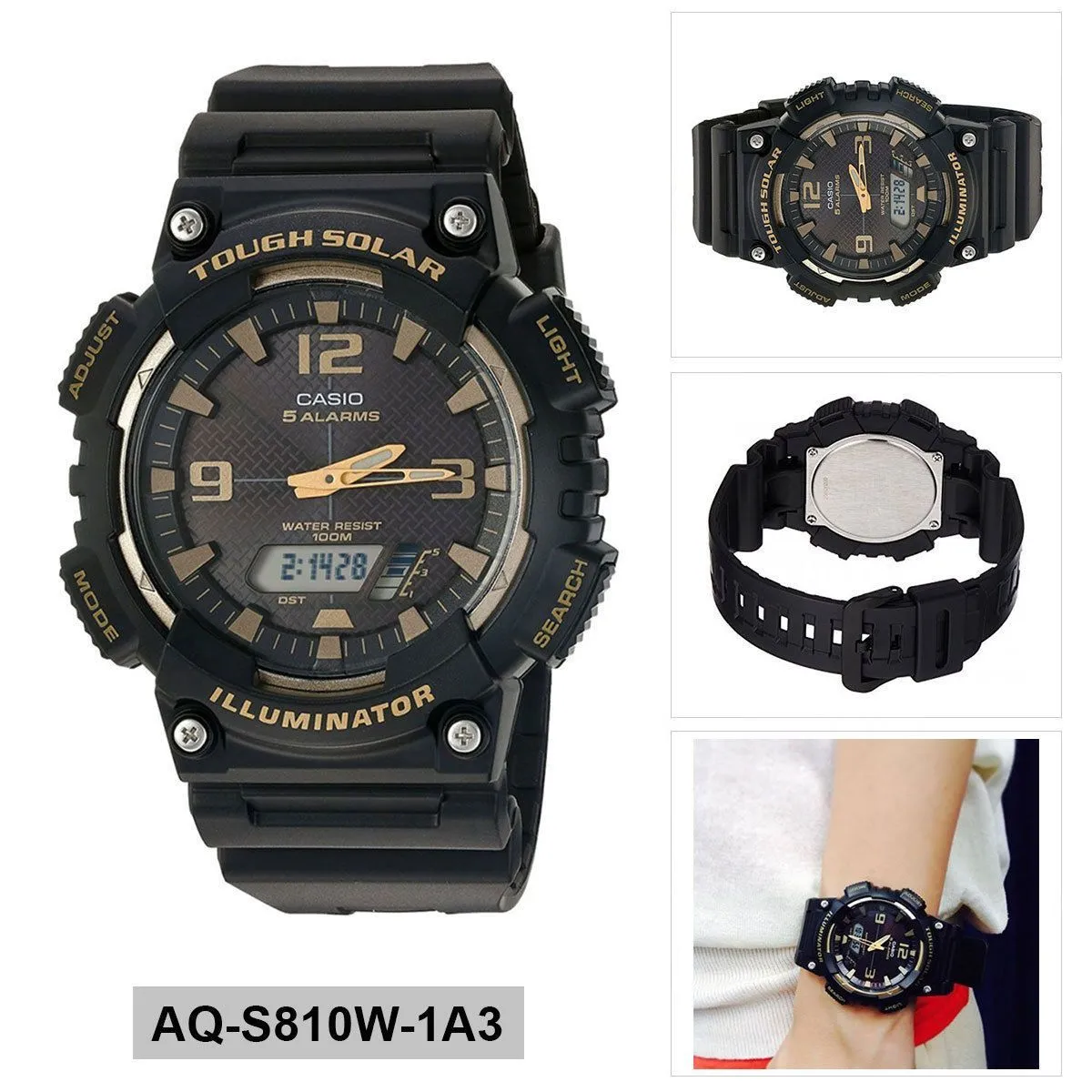 Casio AQ-S810W-1A3 Black Solar Powered Watch for Men