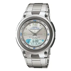 Casio Illuminator Men's Silver Stainless Steel Strap Watch- AW-82D-7AV