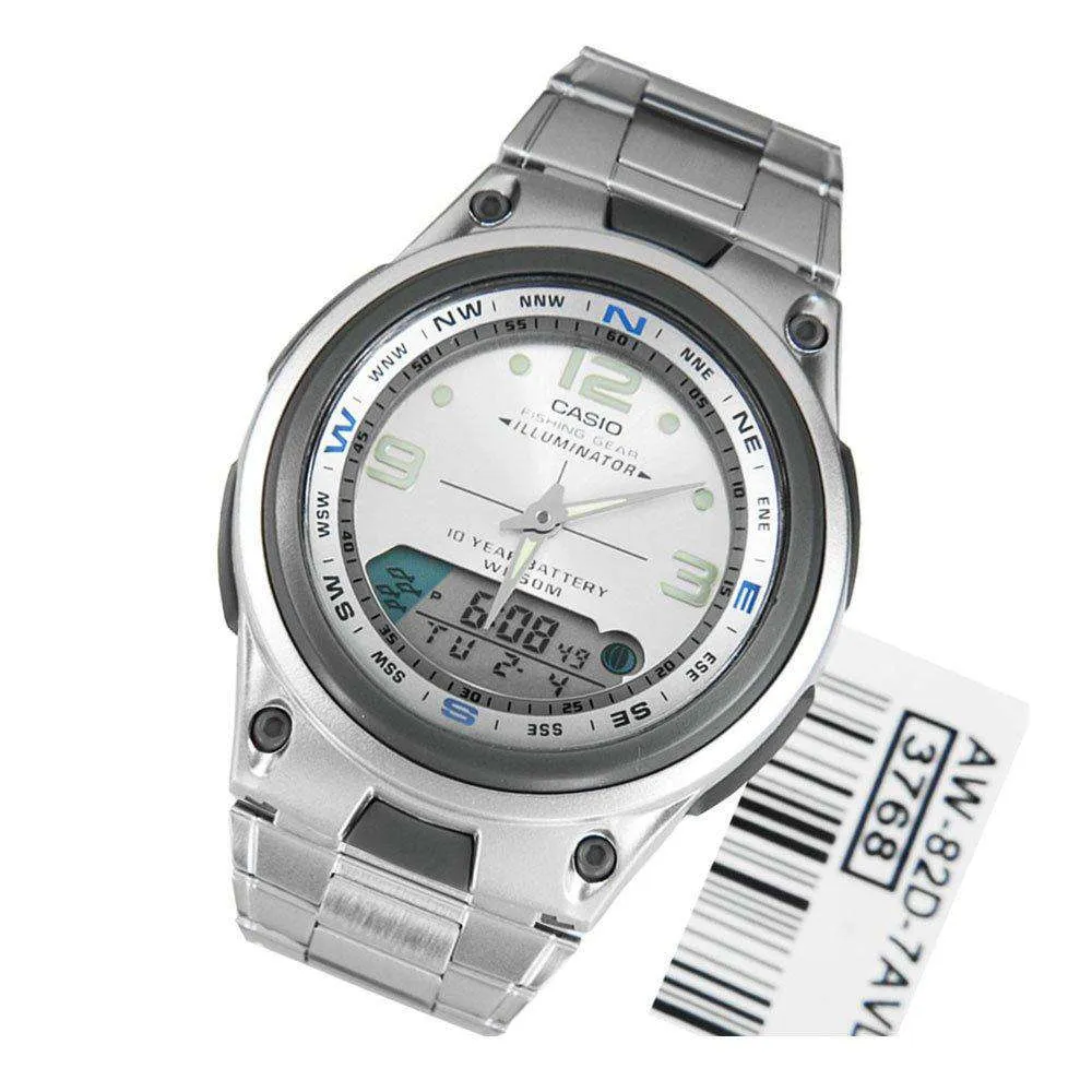 Casio Illuminator Men's Silver Stainless Steel Strap Watch- AW-82D-7AV