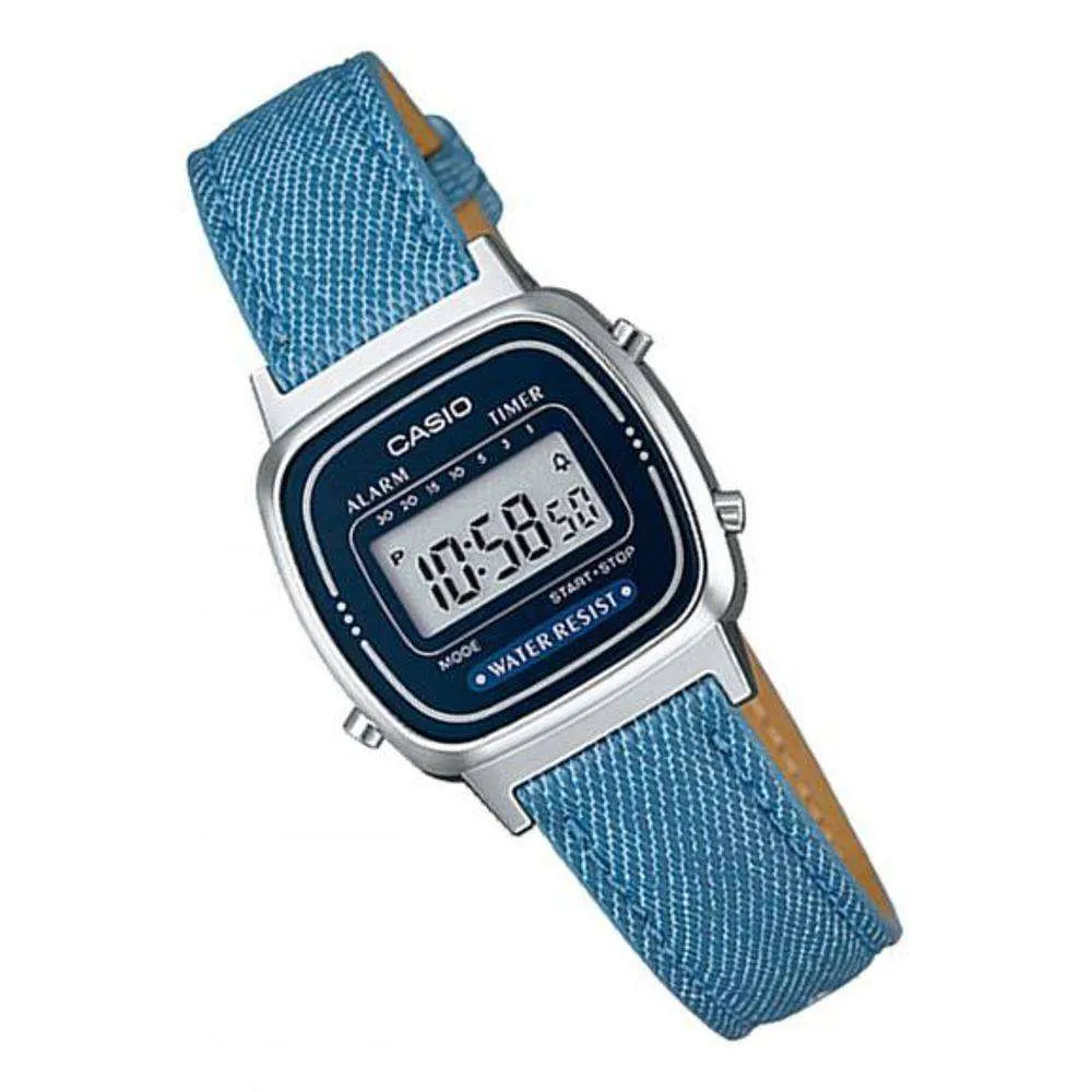 Casio LA670WL-2A2DF Light Blue Leather Denim Watch for Women