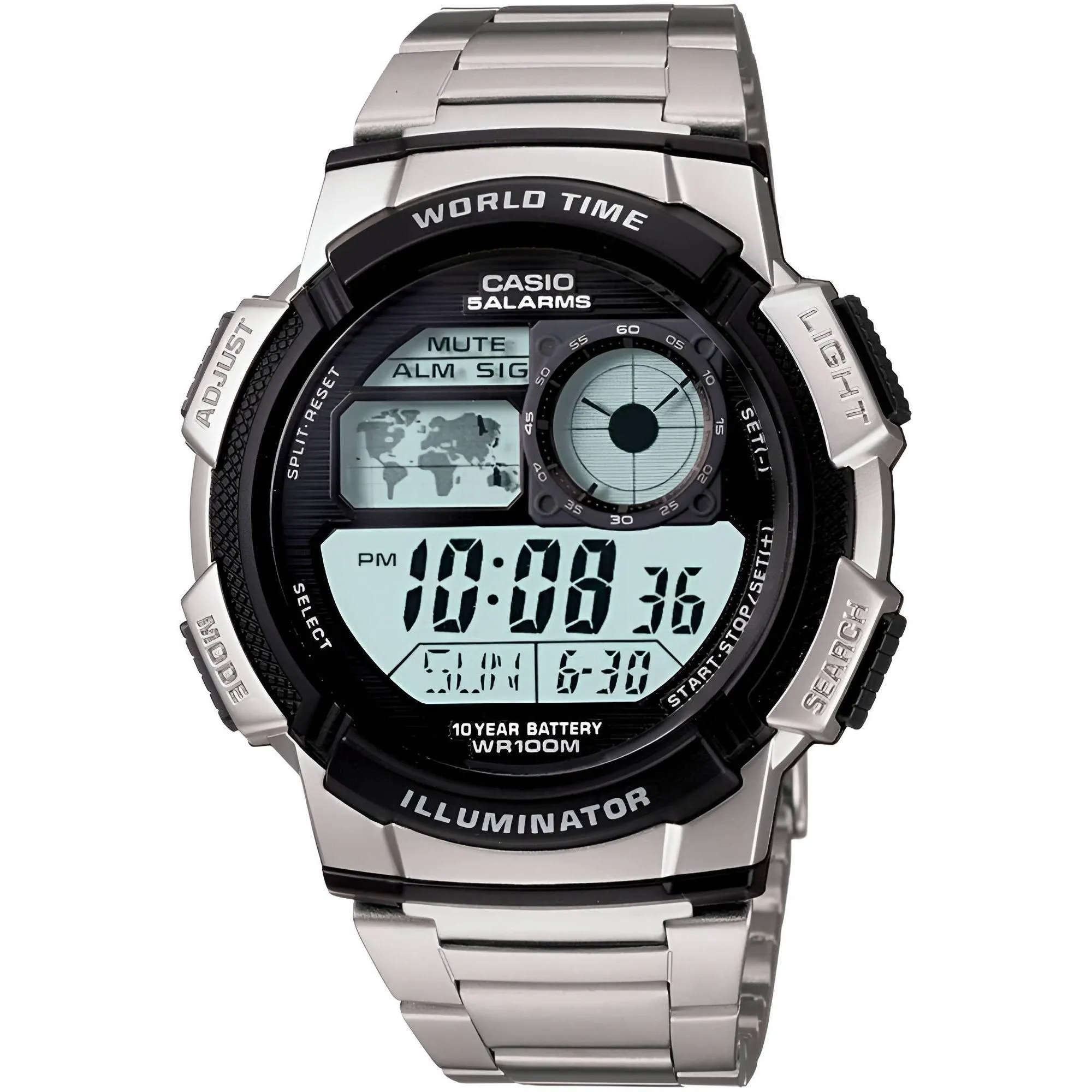 Casio Men's Digital Watch - Youth World Time Stainless Steel Bracelet | AE-1000WD-1A