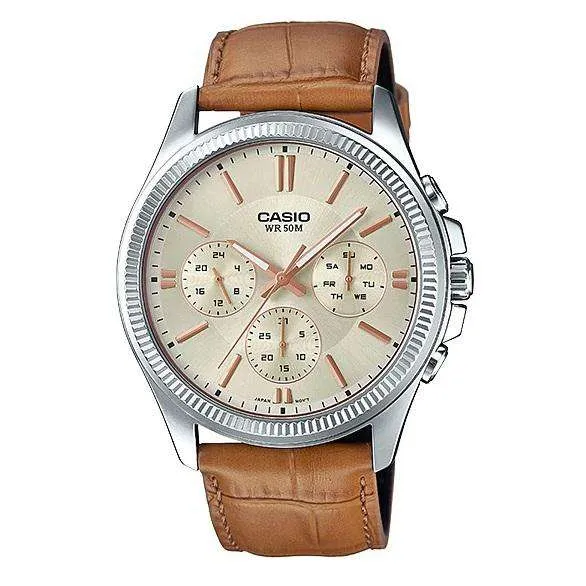 Casio MTP-1375L-9A Light Brown Leather Strap Watch for Men