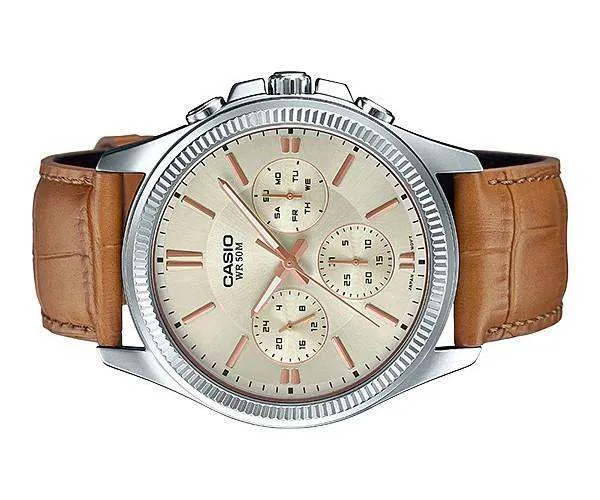 Casio MTP-1375L-9A Light Brown Leather Strap Watch for Men