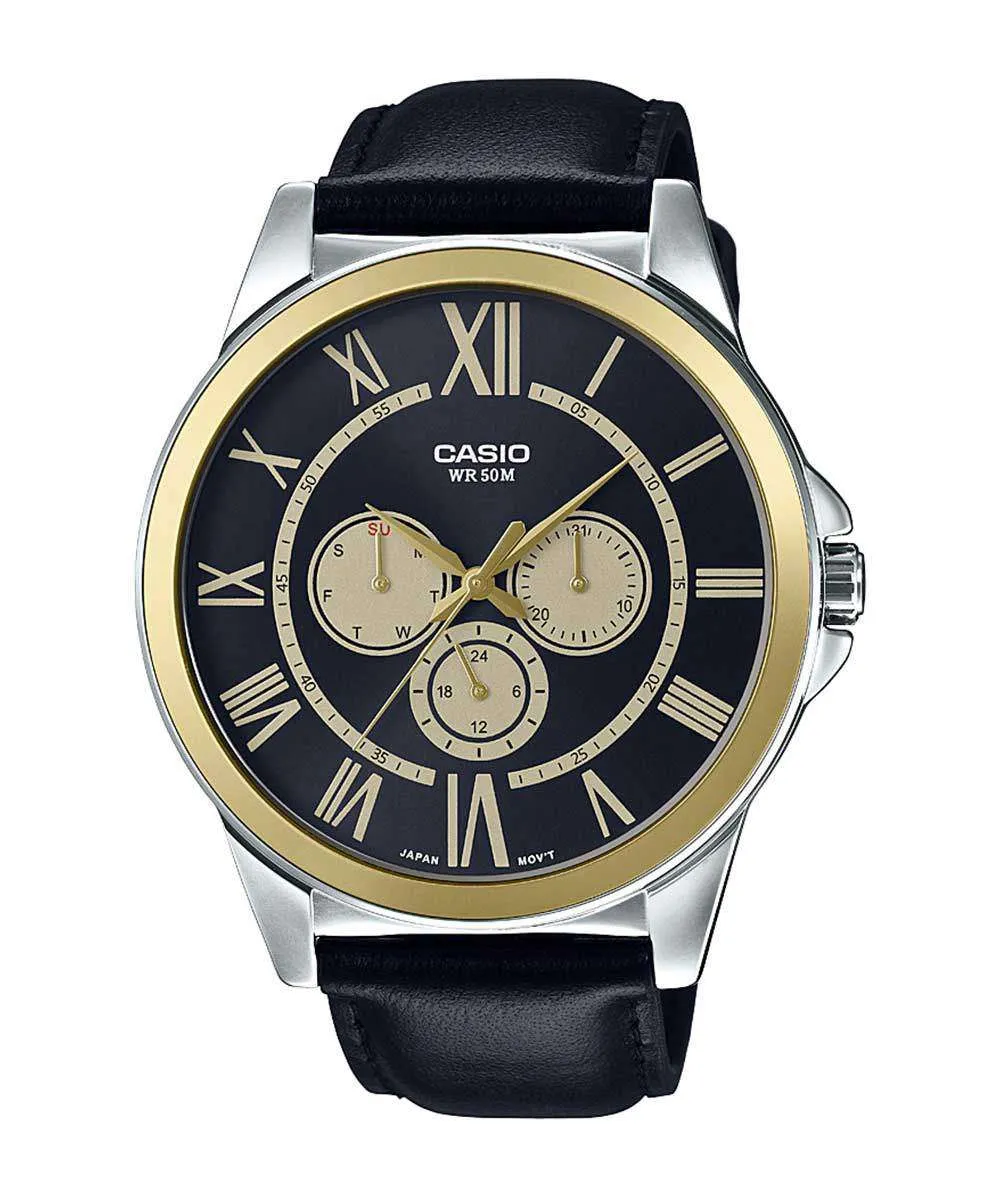 Casio MTP-E318L-1BVDF Black Leather Strap Watch for Men