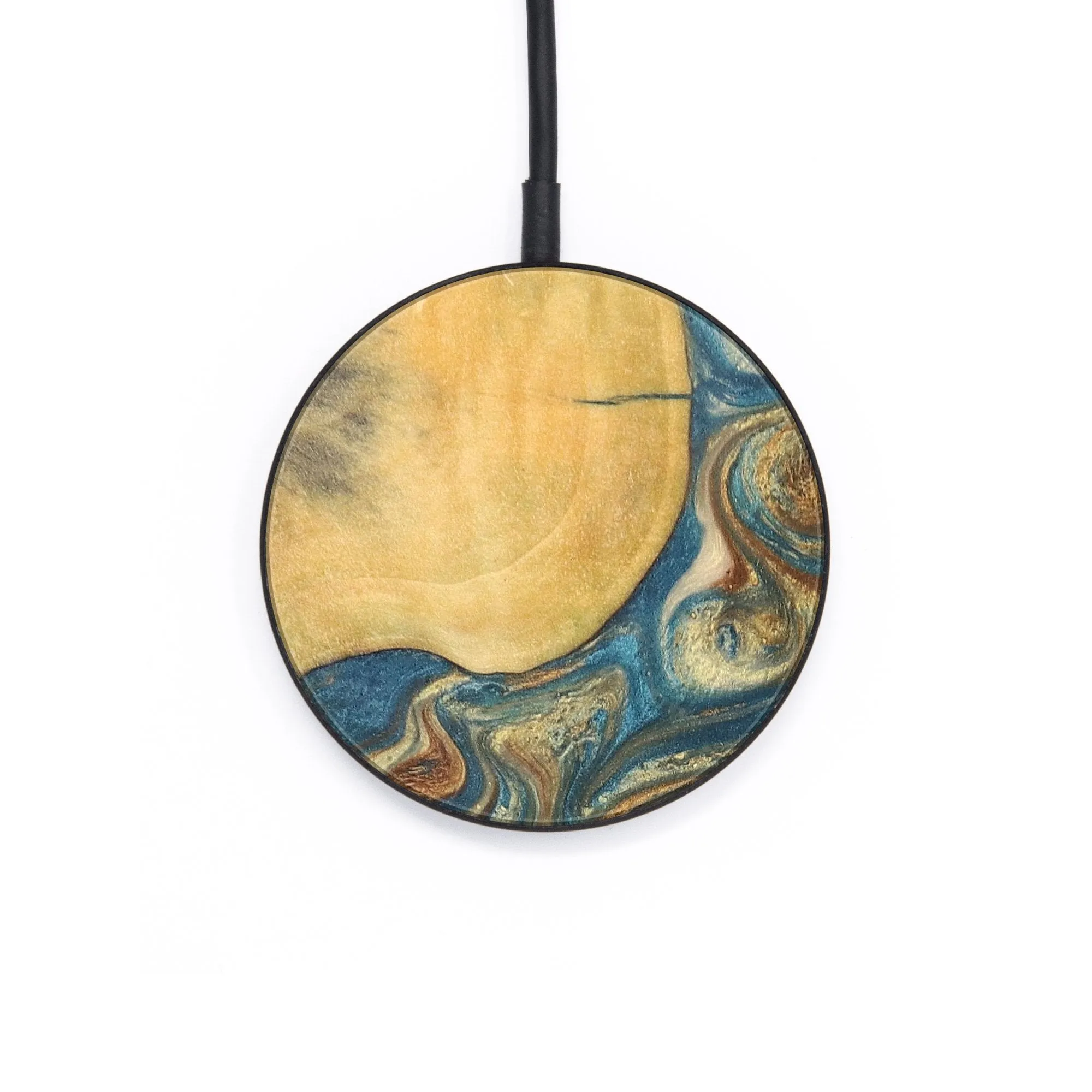 Circle Wood Resin Wireless Charger - Angie (Teal & Gold, 697888)