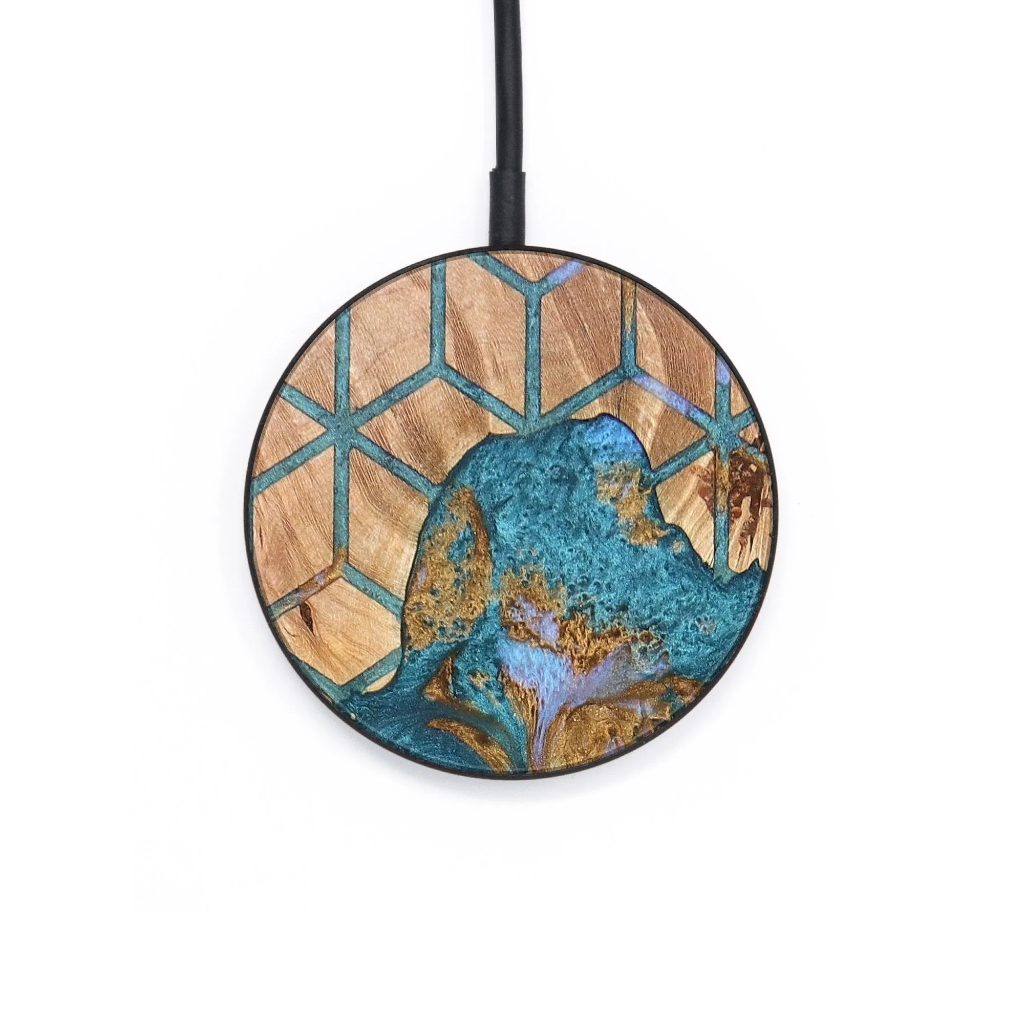 Circle Wood Resin Wireless Charger - Bonnie (Teal & Gold, 683230)