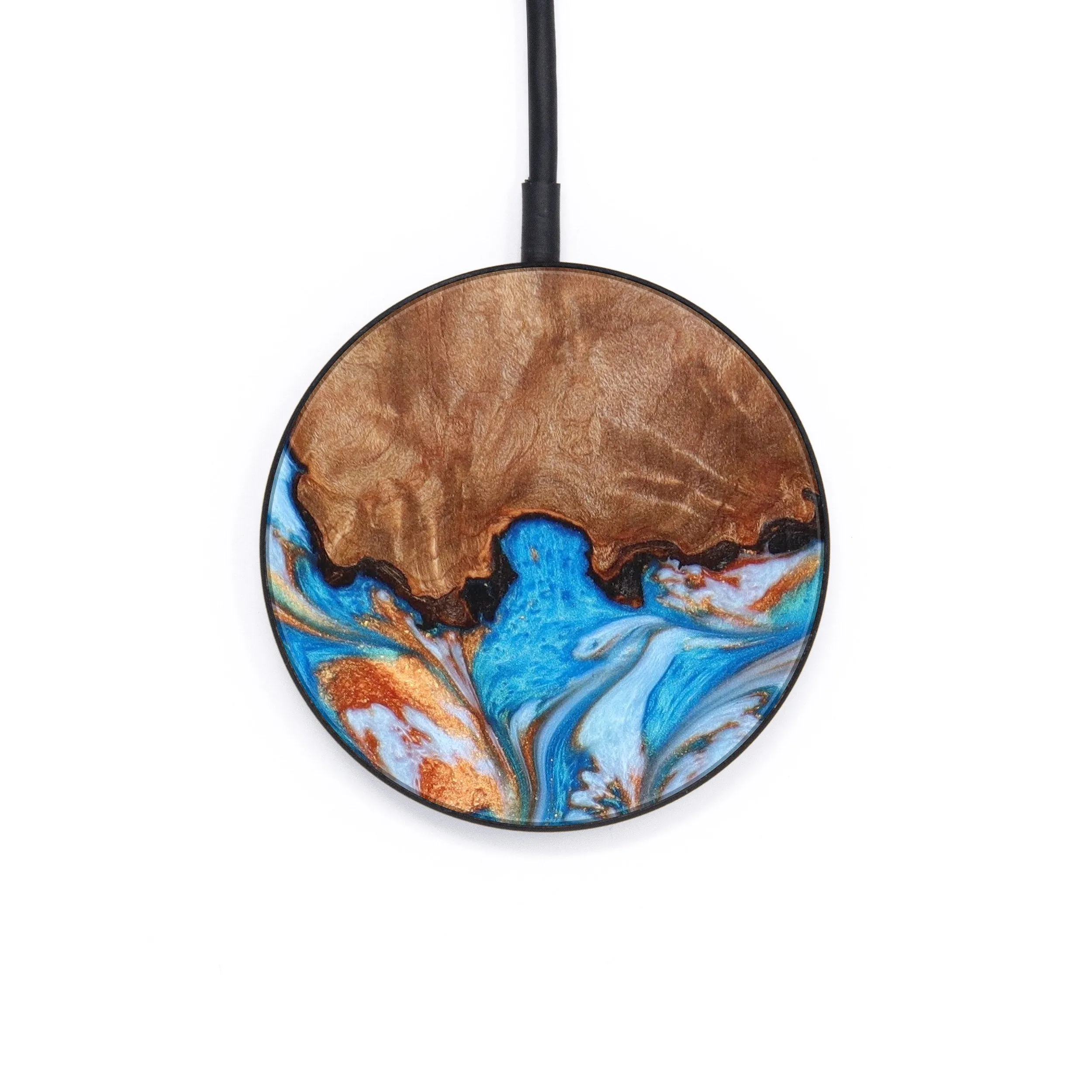 Circle Wood Resin Wireless Charger - Brielle (Teal & Gold, 637540)