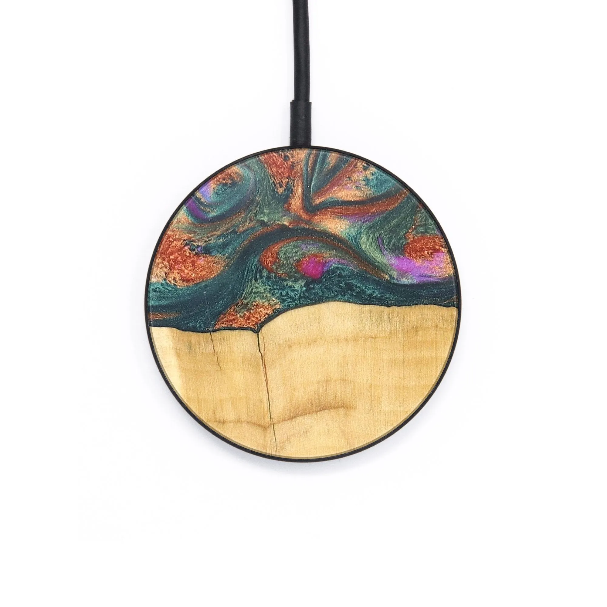 Circle Wood Resin Wireless Charger - Britney (Green, 678999)