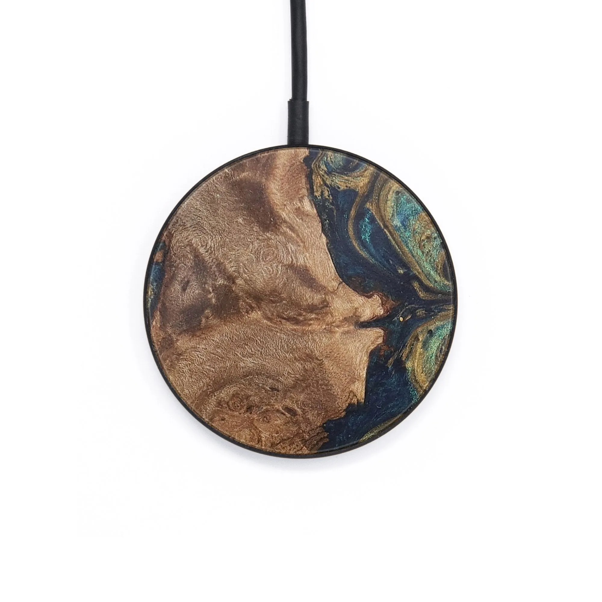 Circle Wood Resin Wireless Charger - Charlie (Teal & Gold, 718568)