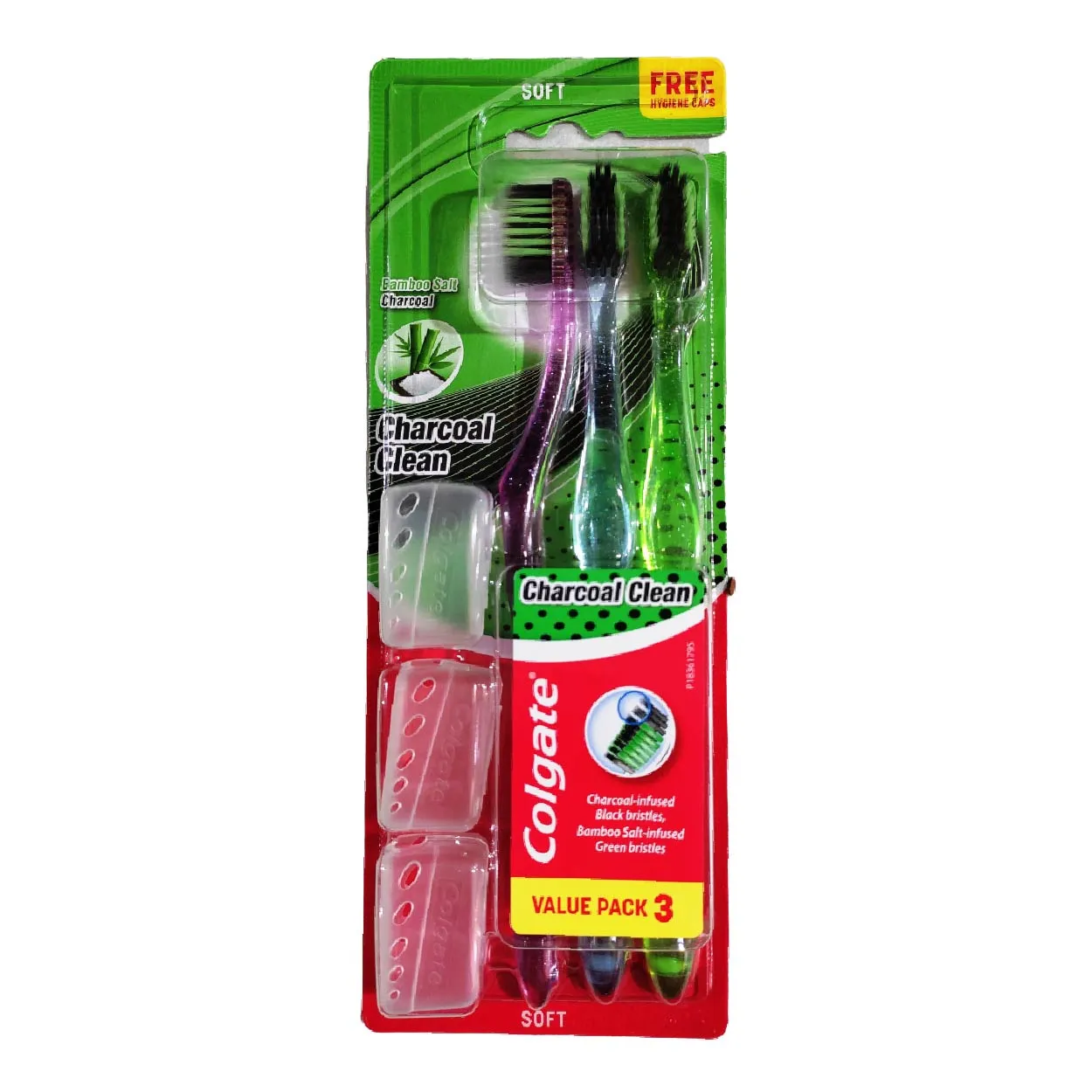 Colgate Toothbrush Bamboo Charcoal Soft with Cap Value Pack 3