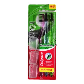 Colgate Toothbrush Bamboo Charcoal Soft with Cap Value Pack 3