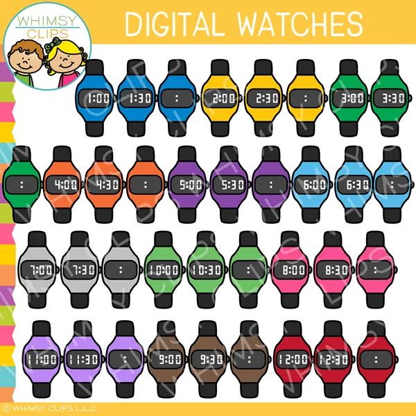 Colorful Digital Watches Clip Art