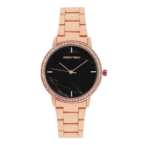 Comet Black Marble Dial Rosegold Rhinestone Metallic Link Strap Analog Women's Watch