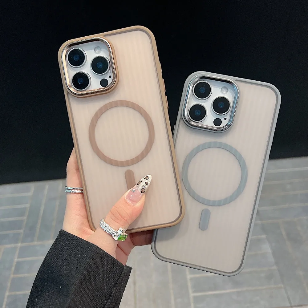 Corrugated Pattern Magnetic Wireless Charge Phone Case - iPhone 14 Plus