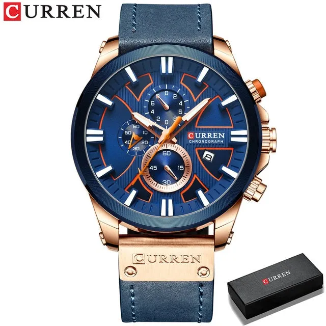 CURREN Watch Chronograph Sport Mens Watches Quartz Clock Leather Male Wristwatch Relogio Masculino Fashion Gift for Men