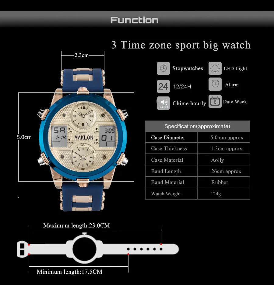 Dial Domineering Military Watch Dual Movement Dual Display