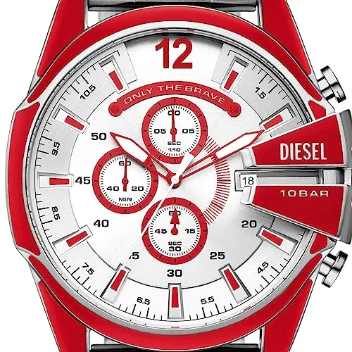 Diesel Mega Chief Stainless Steel Men's Watch with Analog or Digital Movement, Red Enamel, Mega Chief