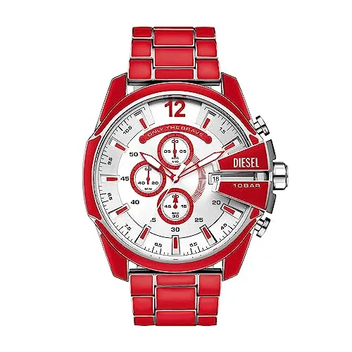 Diesel Mega Chief Stainless Steel Men's Watch with Analog or Digital Movement, Red Enamel, Mega Chief