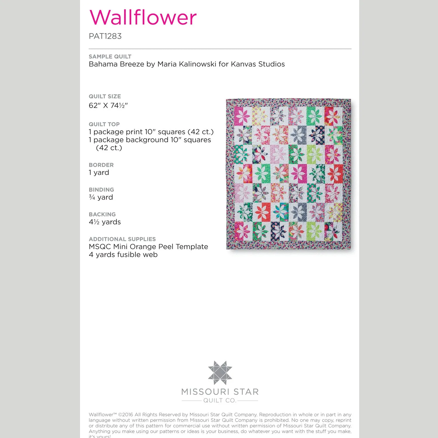 Digital Download - Wallflower Quilt Pattern by Missouri Star