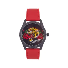 Ed Hardy Ladies Rubber Black/Red Plain Analog Watch