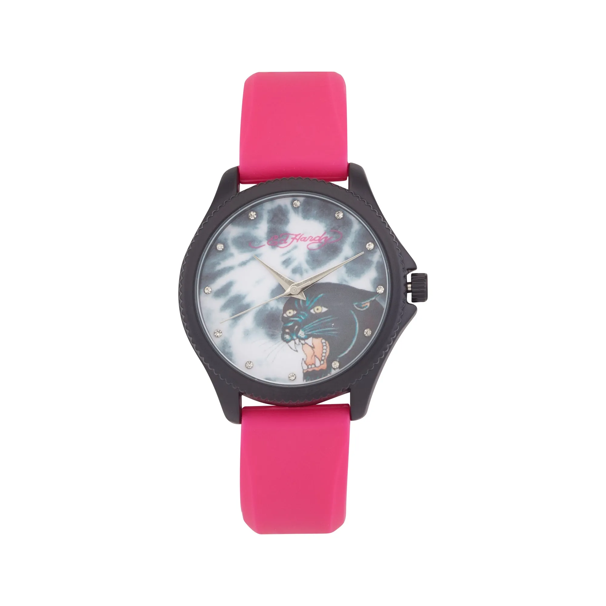 Ed Hardy Ladies Rubber Mul(Print)/Fushia Plain Analog Watch