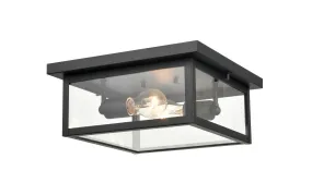 Evanton Outdoor Flush Mount Fixture - Powder Coated Black - Clear Glass - 12in. Diameter - E26 Medium Base