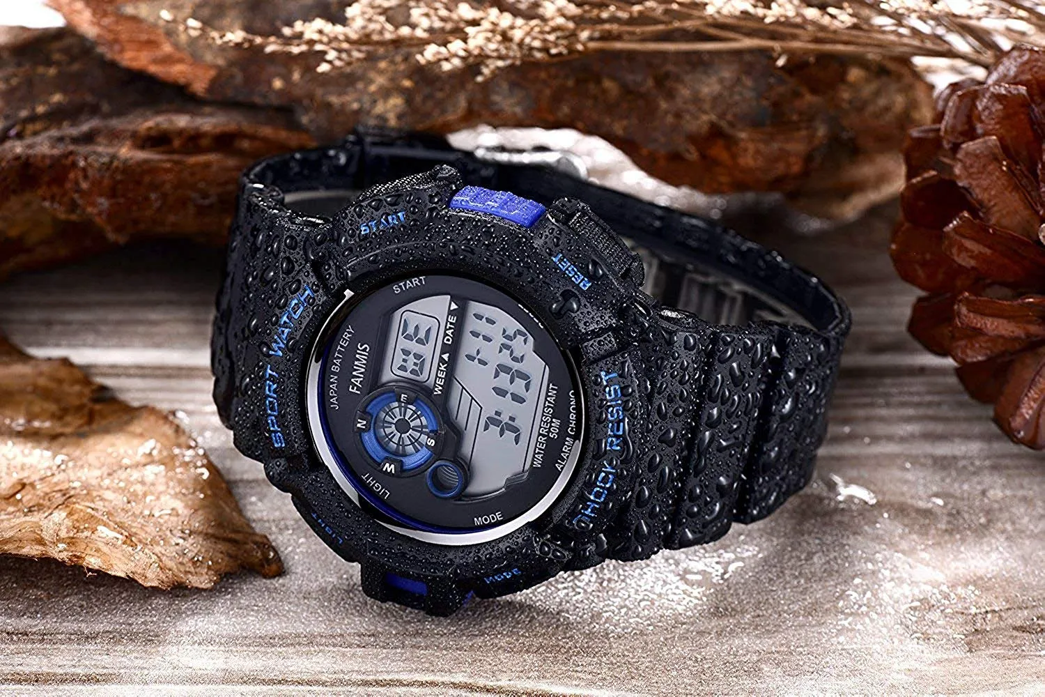 Fanmis Mens Military Multifunction Digital LED Watch Electronic Waterproof Alarm Quartz Sports Watch Blue