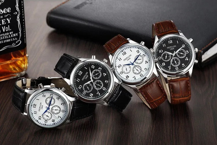 Fashion Casual Mens Watches Luxury Brand High Quality Leather Business Quartz Watch Men Waterproof Wristwatch