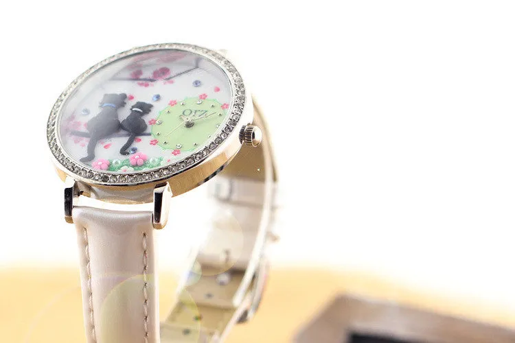 Fashion diamond watch creative DIY ladies watch cartoon cat lovers premium brand female table orz